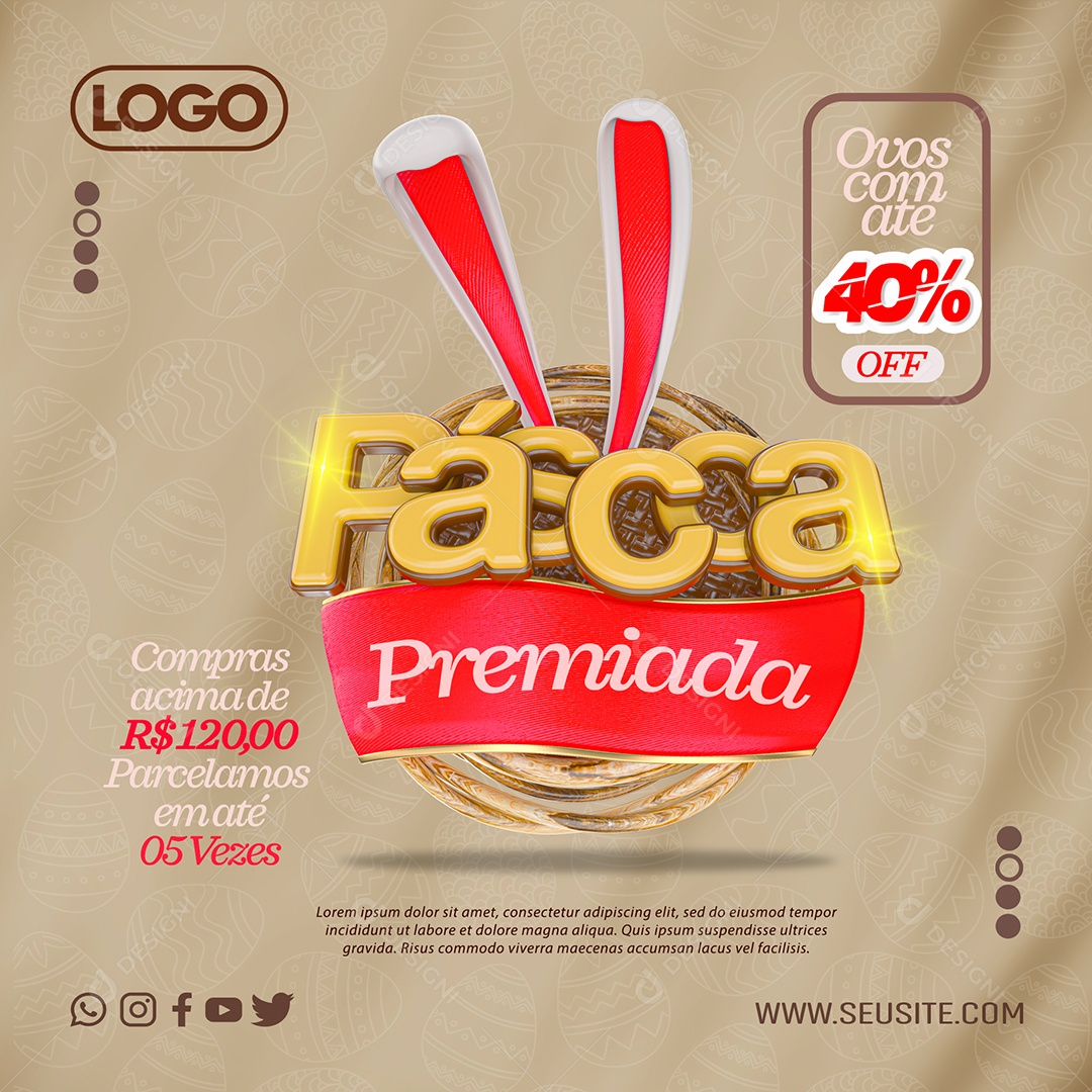 Páscoa Premiada Compras Acima de 120,00 Parcelamos em Até 5 Vezes Social Media PSD Editável