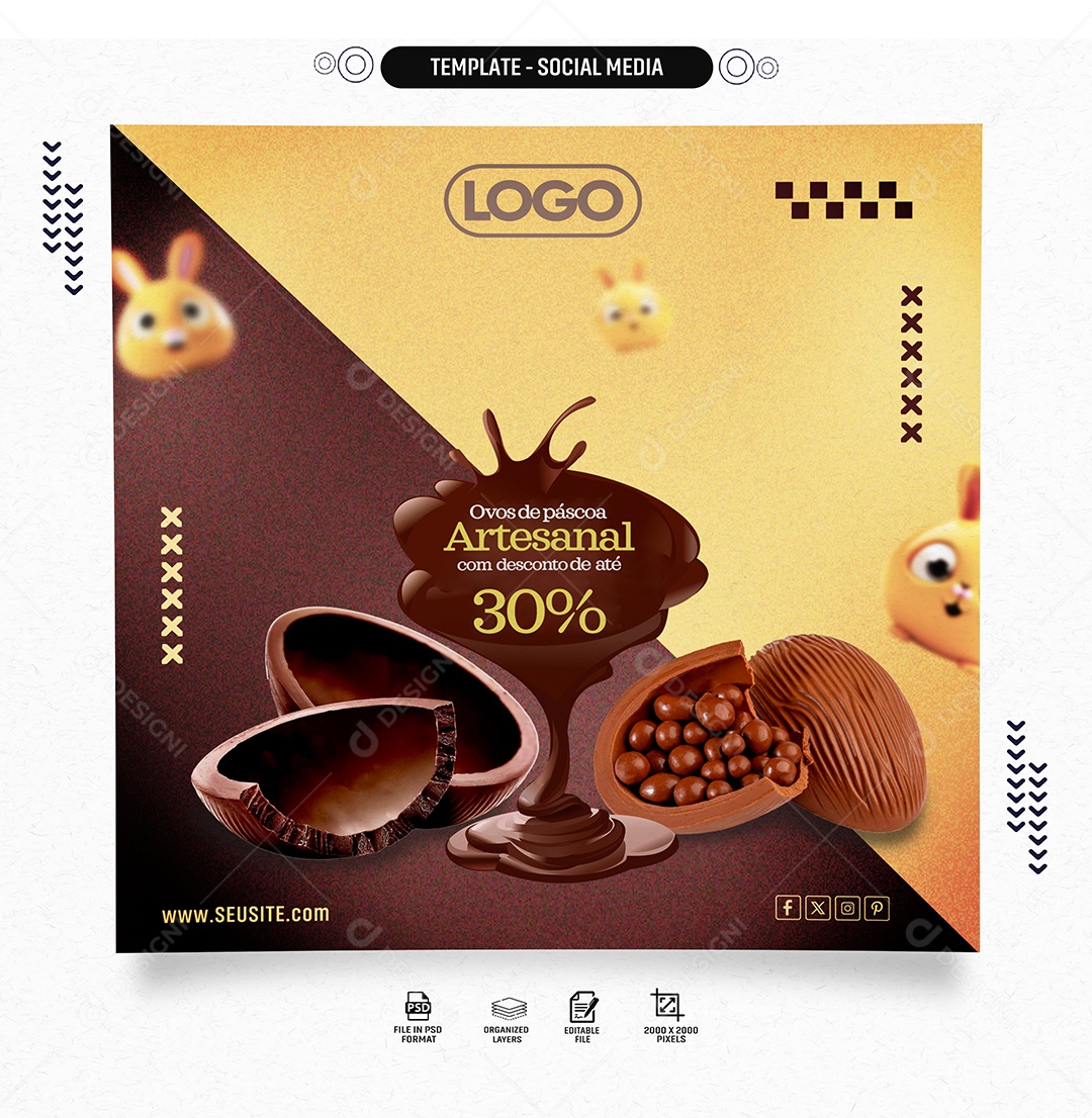 Ovos de Páscoa Artesanal com Desconto Social Media PSD Editável