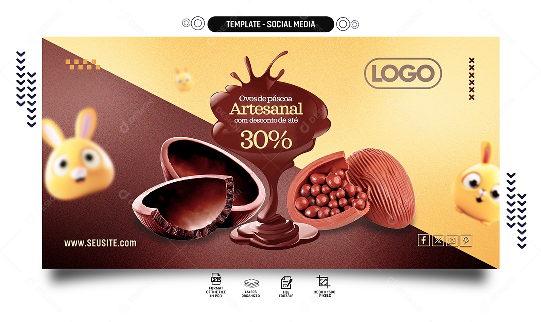 Ovos de Páscoa Artesanal com Desconto Social Media PSD Editável