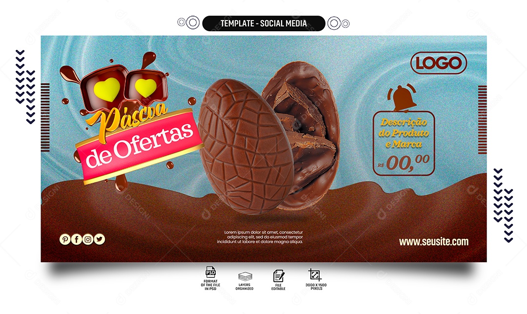 Banner Páscoa de Ofertas Social Media PSD Editável