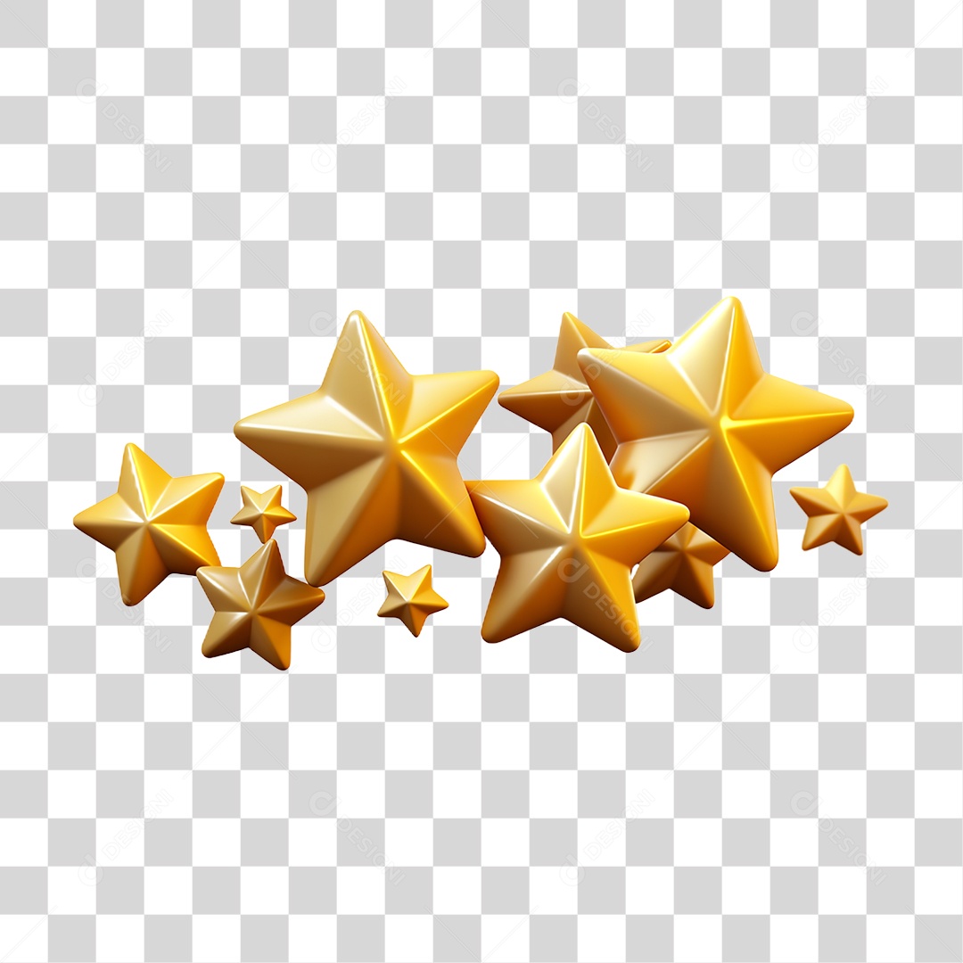 Elemento 3D Estrelas Enfeites Decorações PNG Transparente