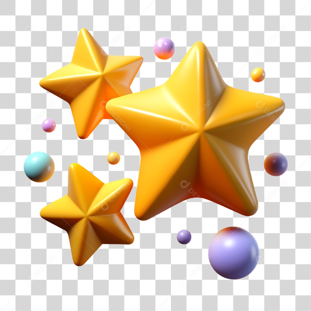 Elemento 3D Estrelas Enfeites Decorações PNG Transparente