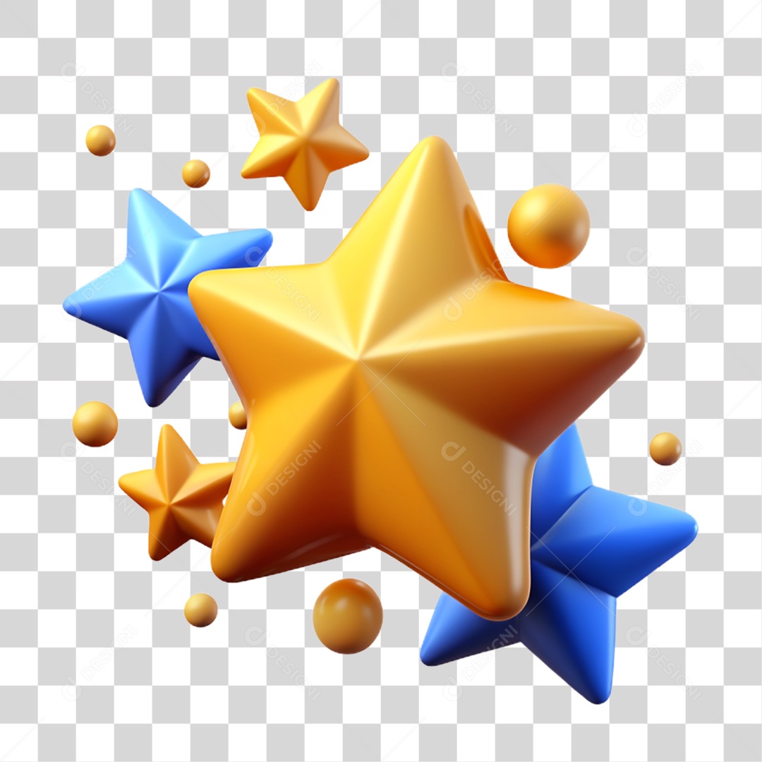 Elemento 3D Estrelas Enfeites Decorações PNG Transparente