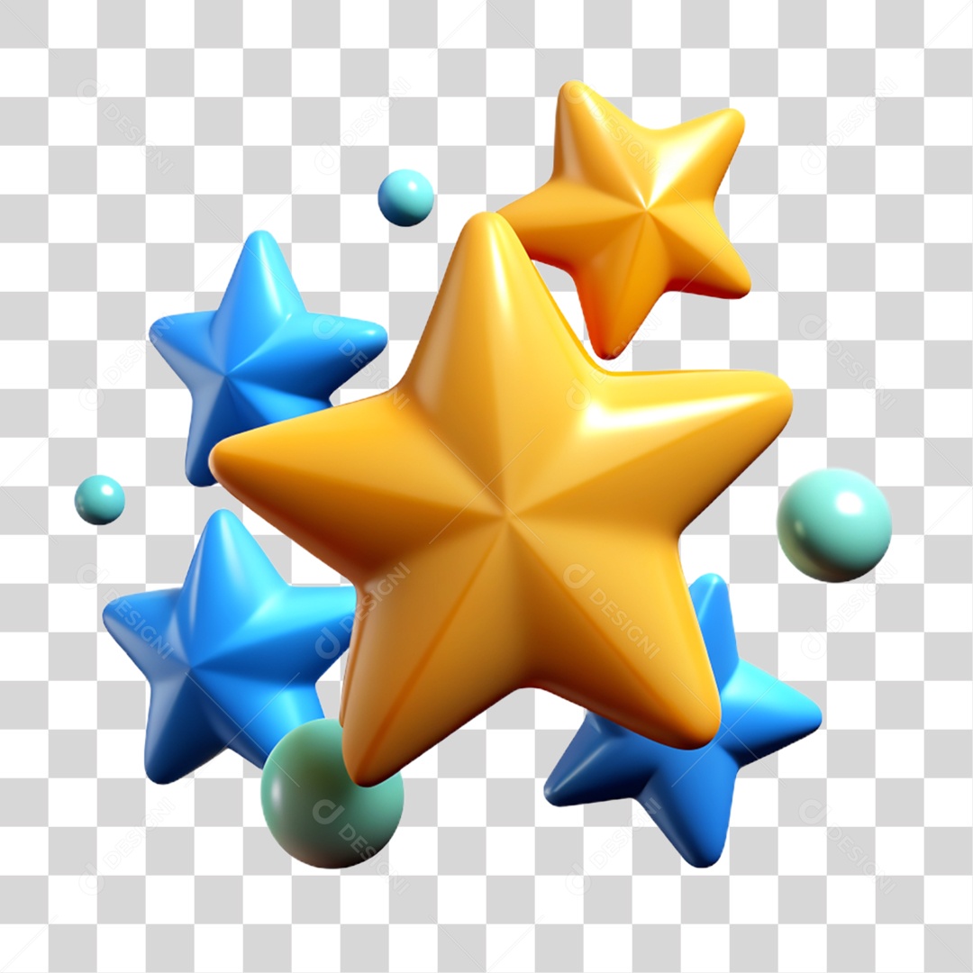 Elemento 3D Estrelas Enfeites Decorações PNG Transparente