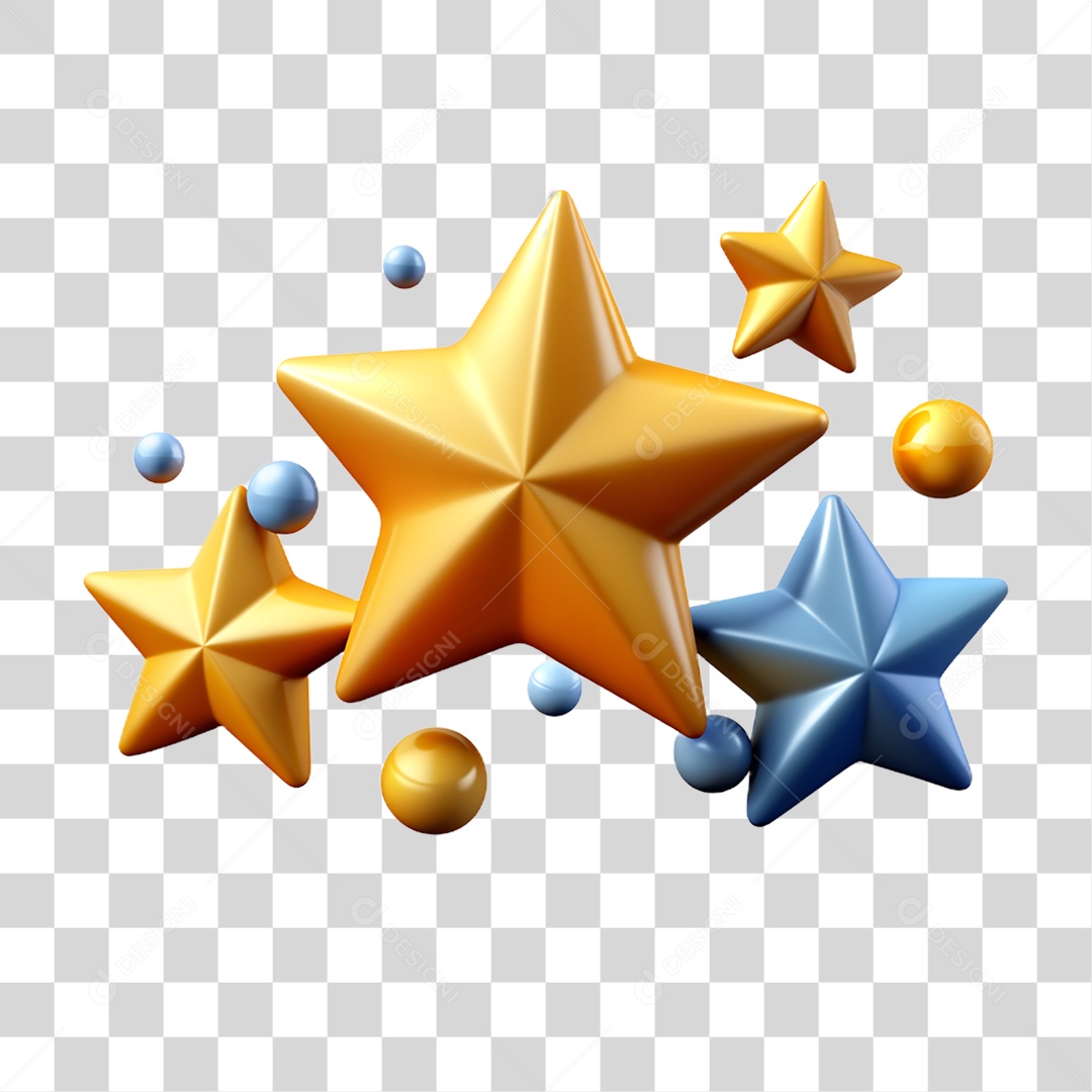 Elemento 3D Estrelas Enfeites Decorações PNG Transparente