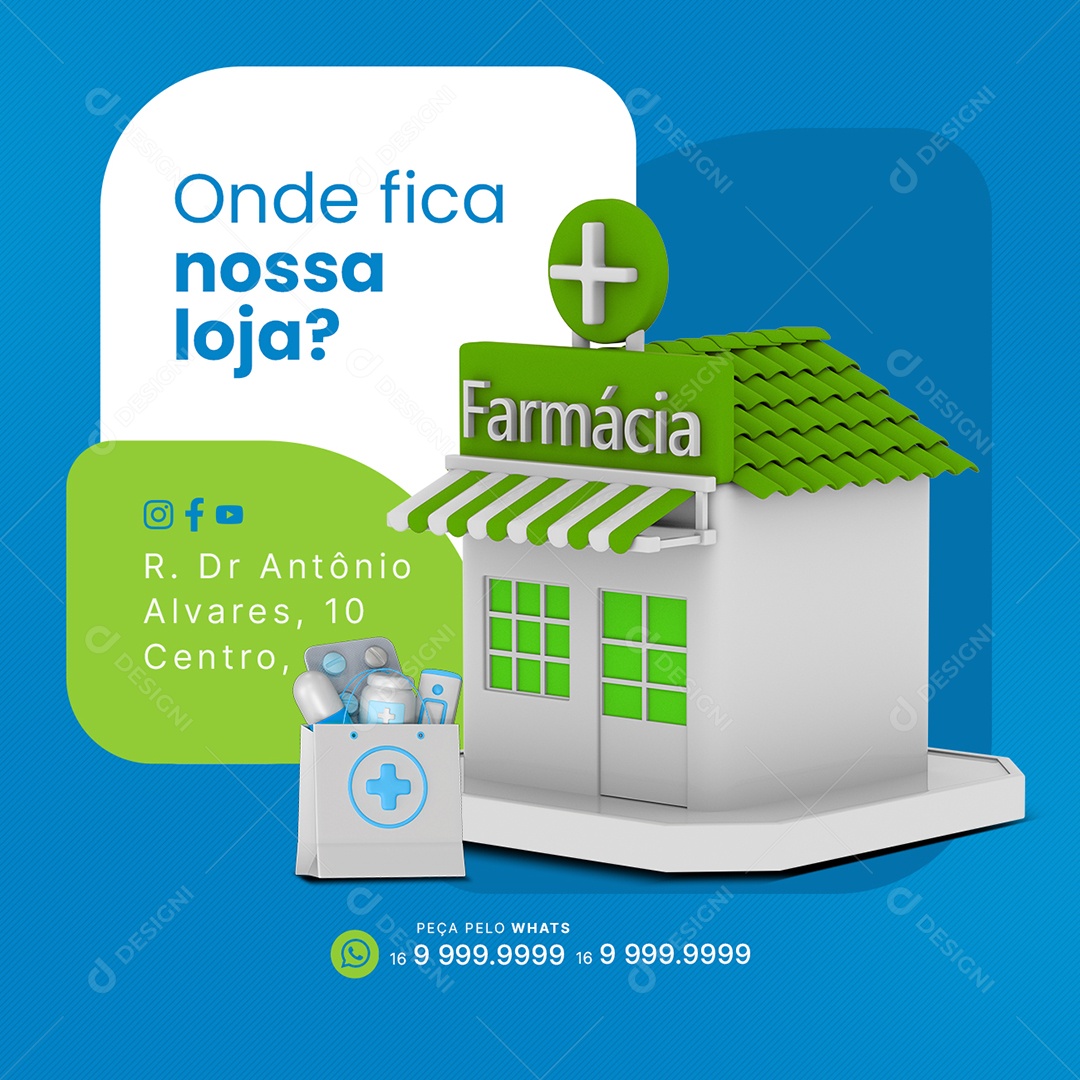 Farmácia Onde fica nossa loja Social Media PSD Editável