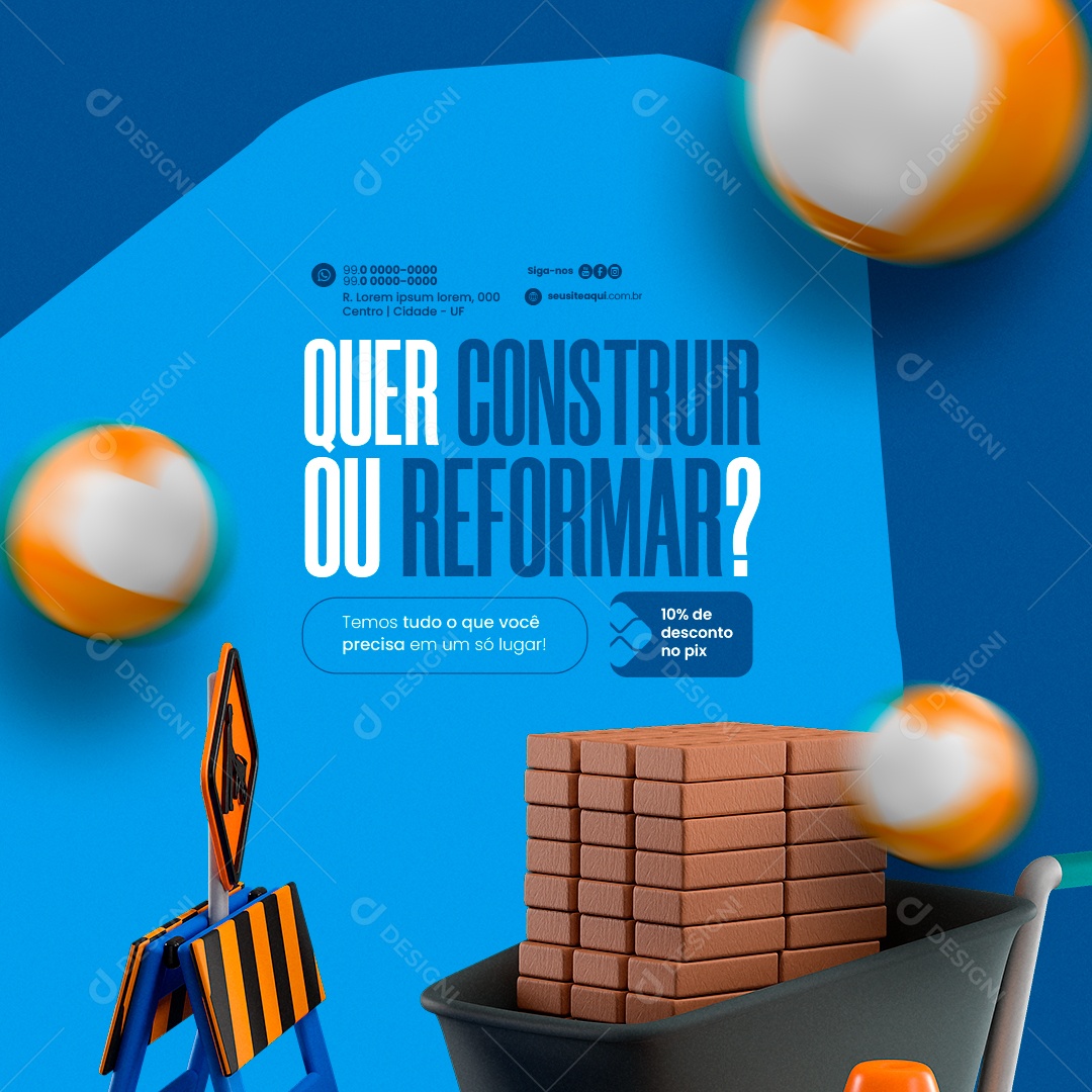 Loja de Construção Quer construir ou Reformar Social Media PSD Editável