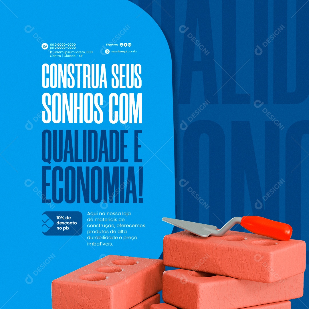 Loja de Construção Construa seus Sonhos com Qualidade e Economia Social Media PSD Editável