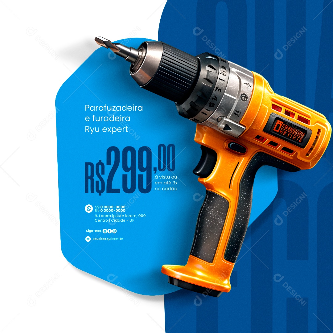 Loja de Construção Parafuzadeira e furadeira Ryu expert Social Media PSD Editável