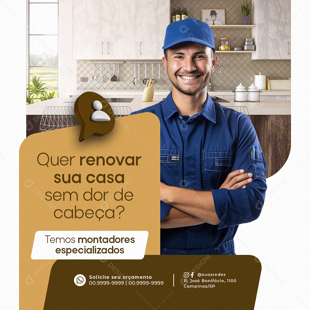 Montador de Moveis Quer renovar sua casa sem dor de cabeça Social Media PSD Editável