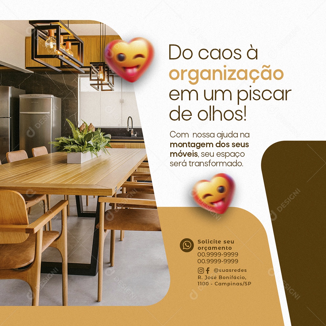 Montador de Moveis Do caos à organização em um piscar de olhos Social Media PSD Editável