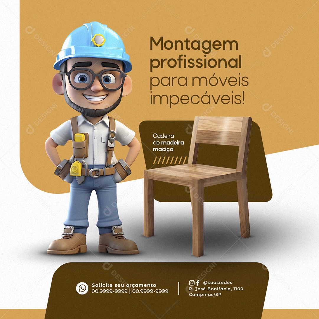 Montador de Moveis Montagem profissional para móveis impecáveis Social Media PSD Editável