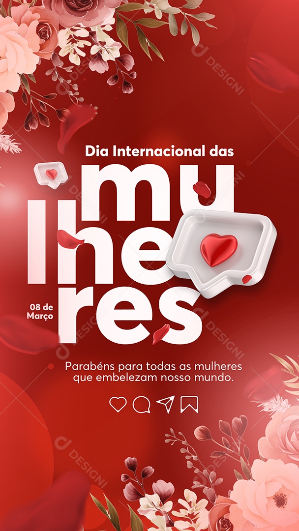 Story Dia Internacional das Mulheres Parabéns para todas as mulheres Social Media PSD Editável