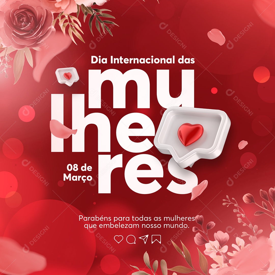 Dia Internacional das Mulheres Parabéns para todas as mulheres Social Media PSD Editável