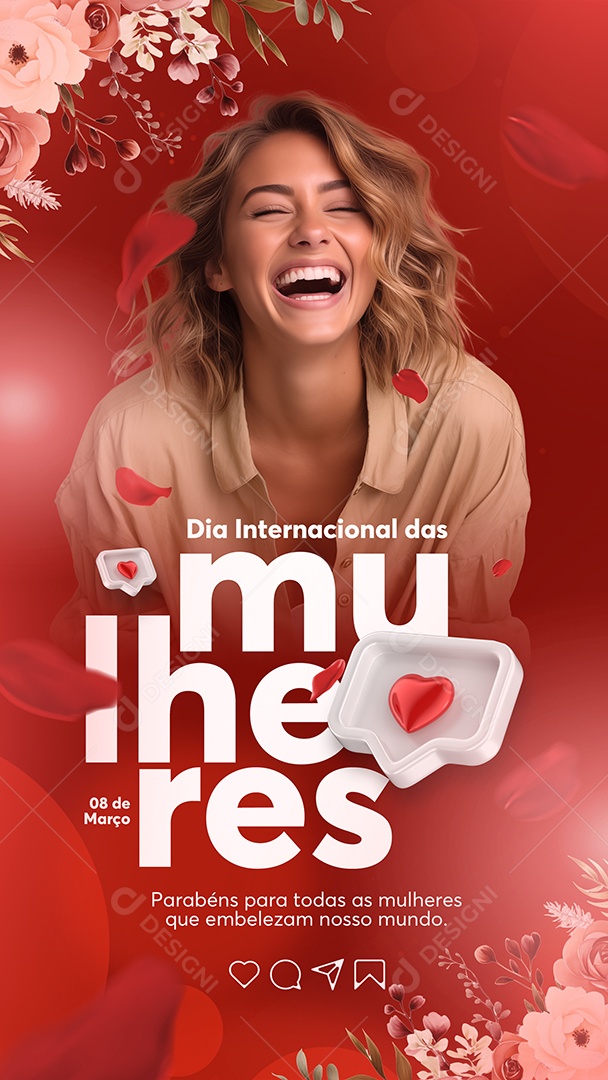 Story Dia Internacional das Mulheres 08 de Março Parabéns para todas Social Media PSD Editável