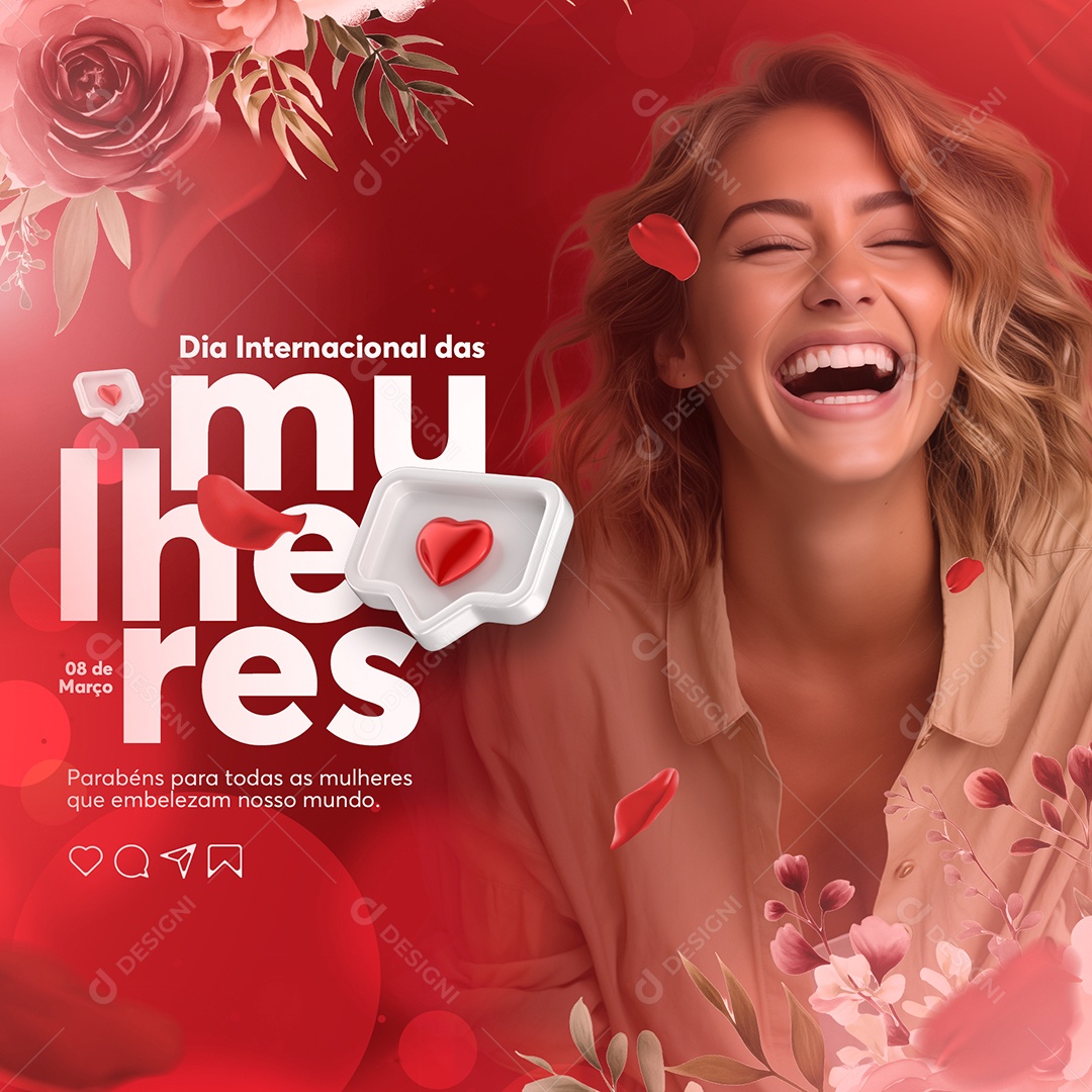 Dia Internacional das Mulheres 08 de Março Parabéns todas as mulheres Social Media PSD Editável