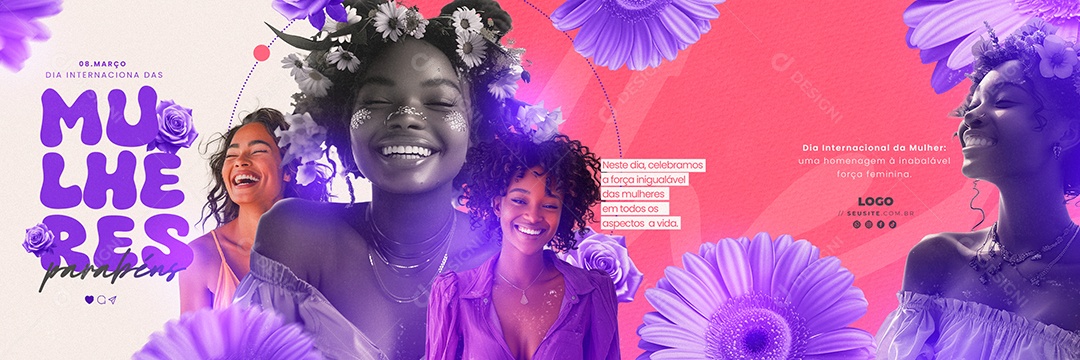 Carrossel Dia Internacional das Mulheres 8 de Março Parabéns Social Media PSD Editável