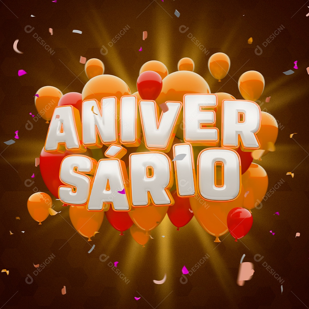 Aniversário Selo 3D Branco e Laranja para Composição PSD