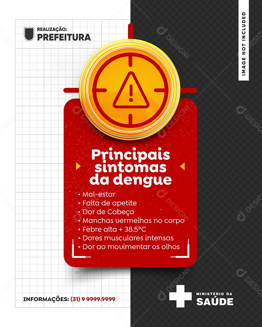 Campanha Dengue Prefeitura Principais sintomas da dengue Social Media PSD Editável