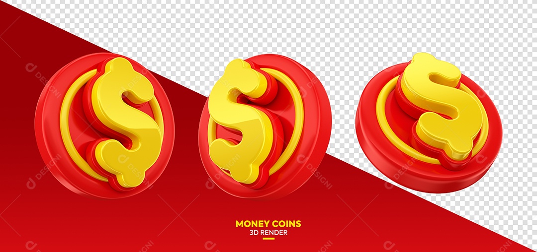 Moedas do Dia Do Consumidor Elemento 3D Vermelho e Amarelo para Composição PSD