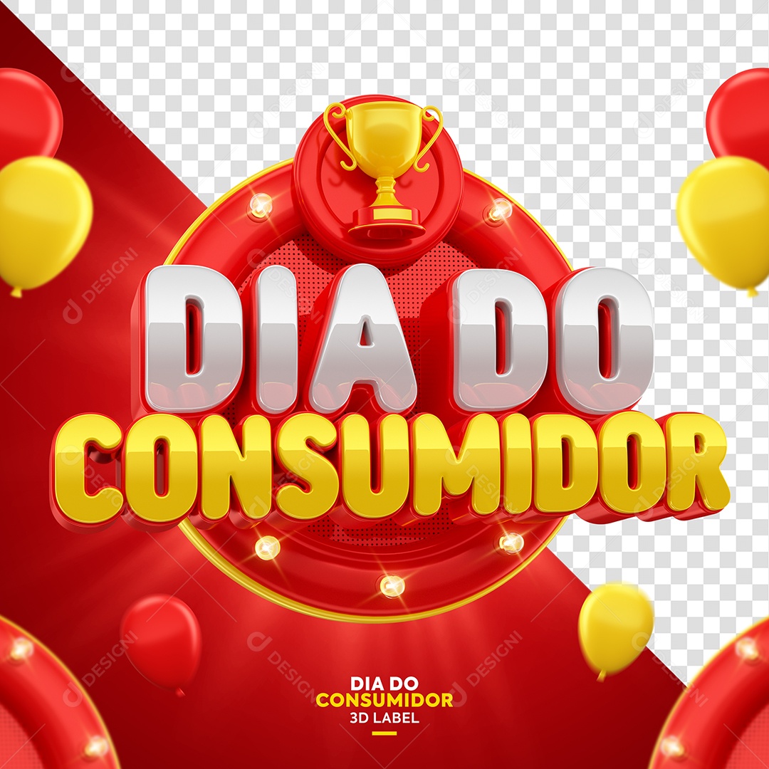 Dia Do Consumidor Selo 3D Cinza Amarelo e Vermelho para Composição PSD