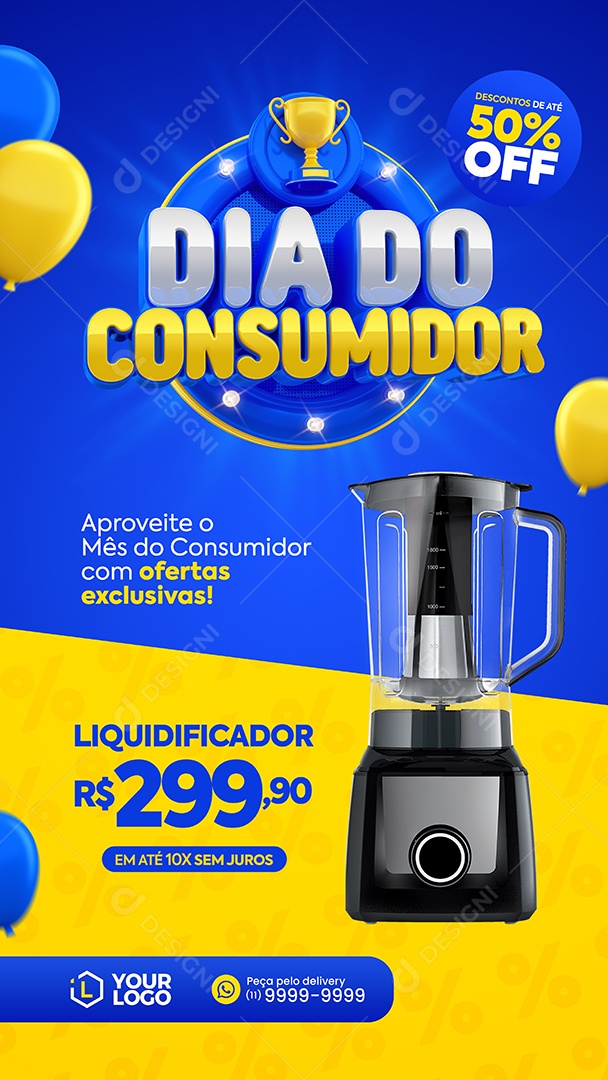 Social Media Story Dia do Consumidor Liquidificador Descontos de até 50% Off PSD Editável