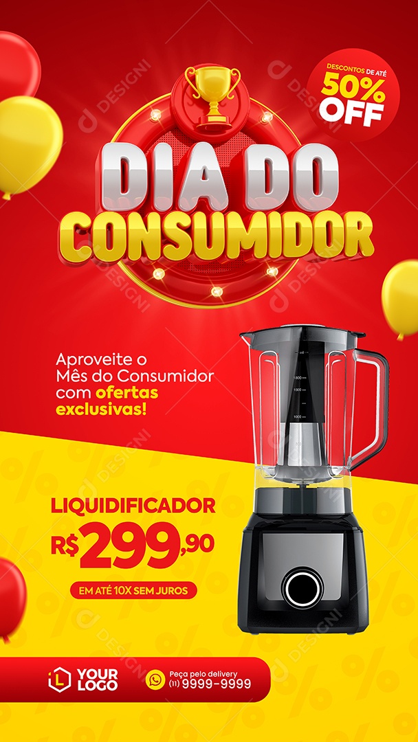 Story Dia do Consumidor Liquidificador Descontos de até 50% Off Social Media PSD Editável