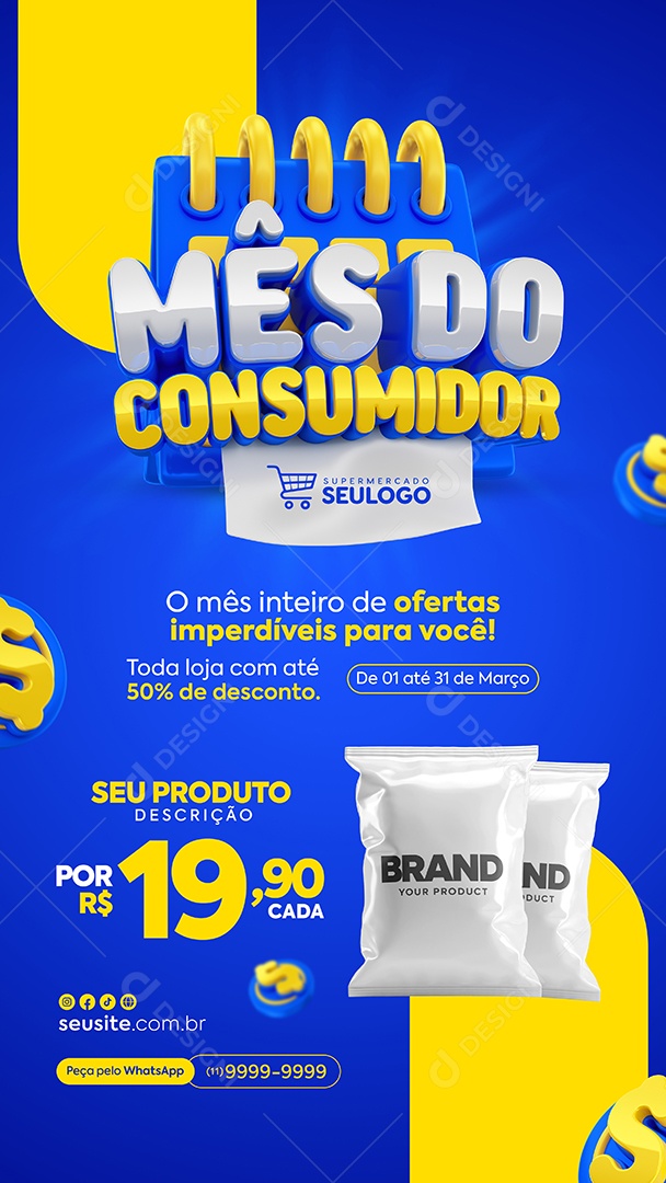 Story Mês do Consumidor Toda loja com até 50% de desconto Social Media PSD Editável