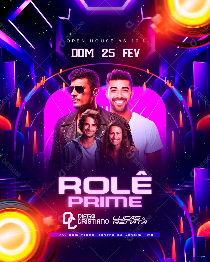 Flyer Rolê Prime Diego e Cristiano Lucas e Renata Social Media PSD Editável