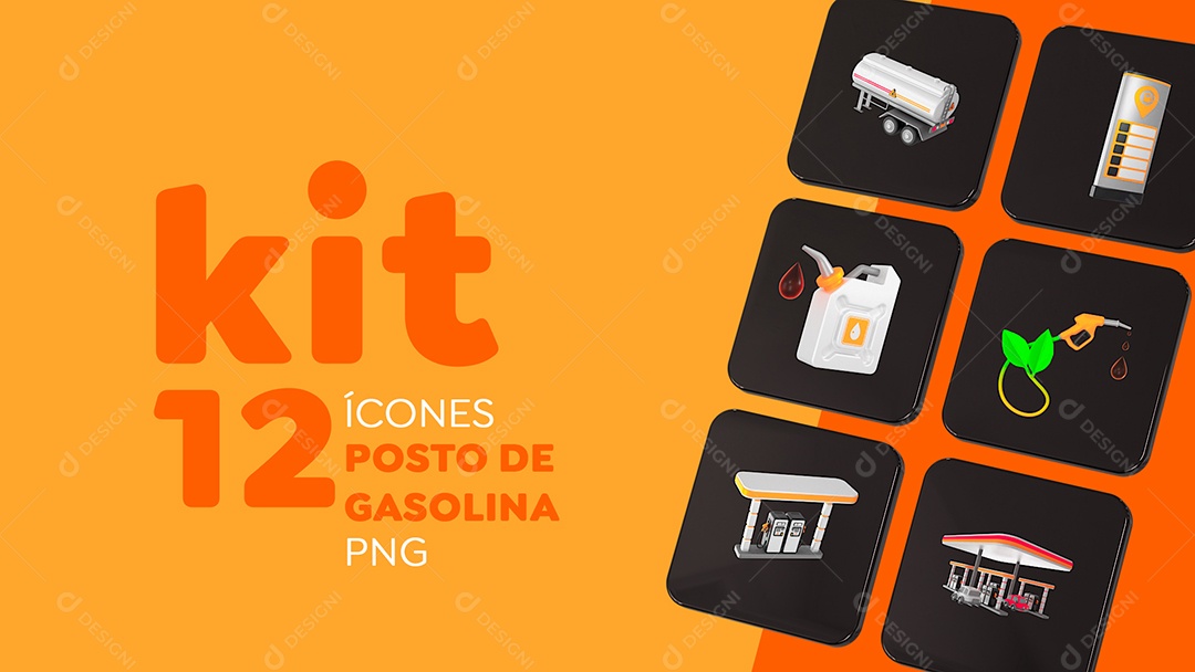 Kit 12 Ícones de Posto de Gasolina PSD + PNG