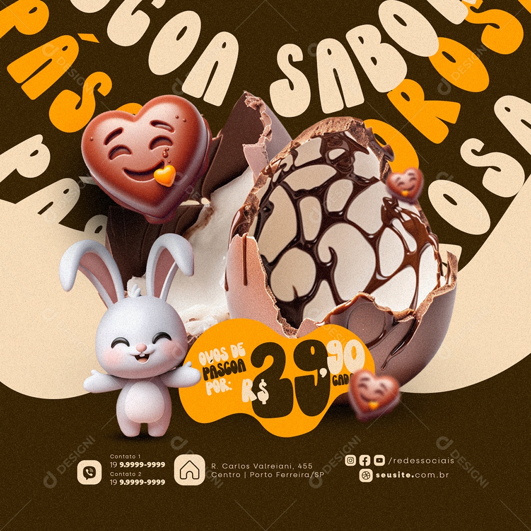 Páscoa 31 de Março Chocolateria Supermercado Ovos de Páscoa Social Media PSD Editável