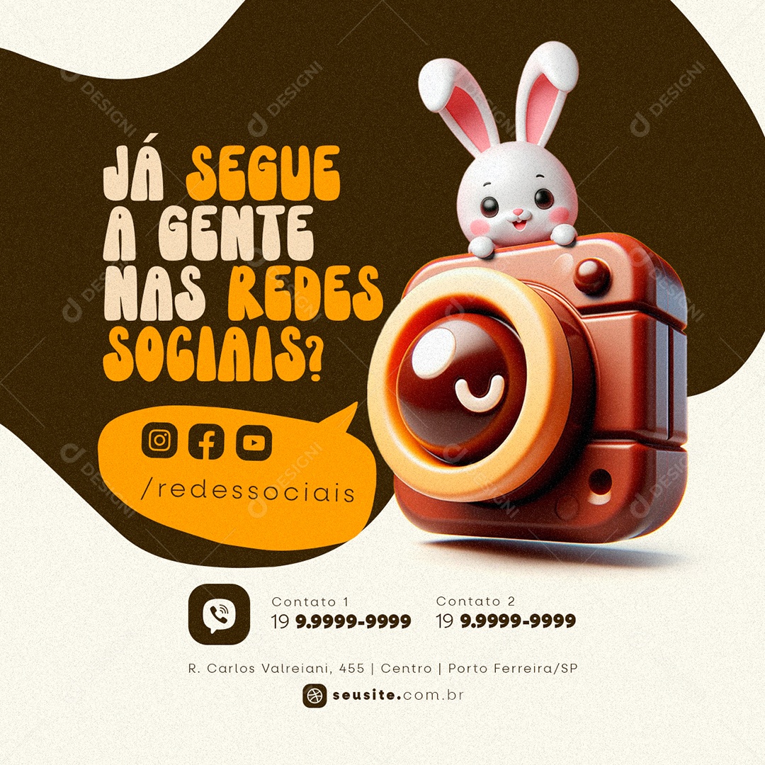 Páscoa 31 de Março Chocolateria Supermercado Já segue a gente Social Media PSD Editável