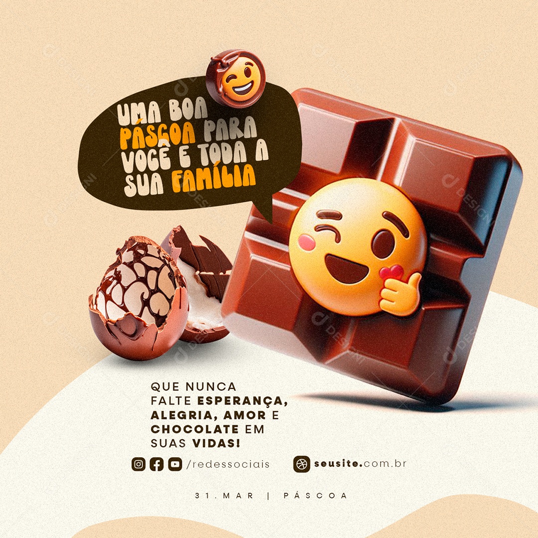 Páscoa 31 de Março Chocolateria Supermercado Que nunca falte esperança Social Media PSD Editável