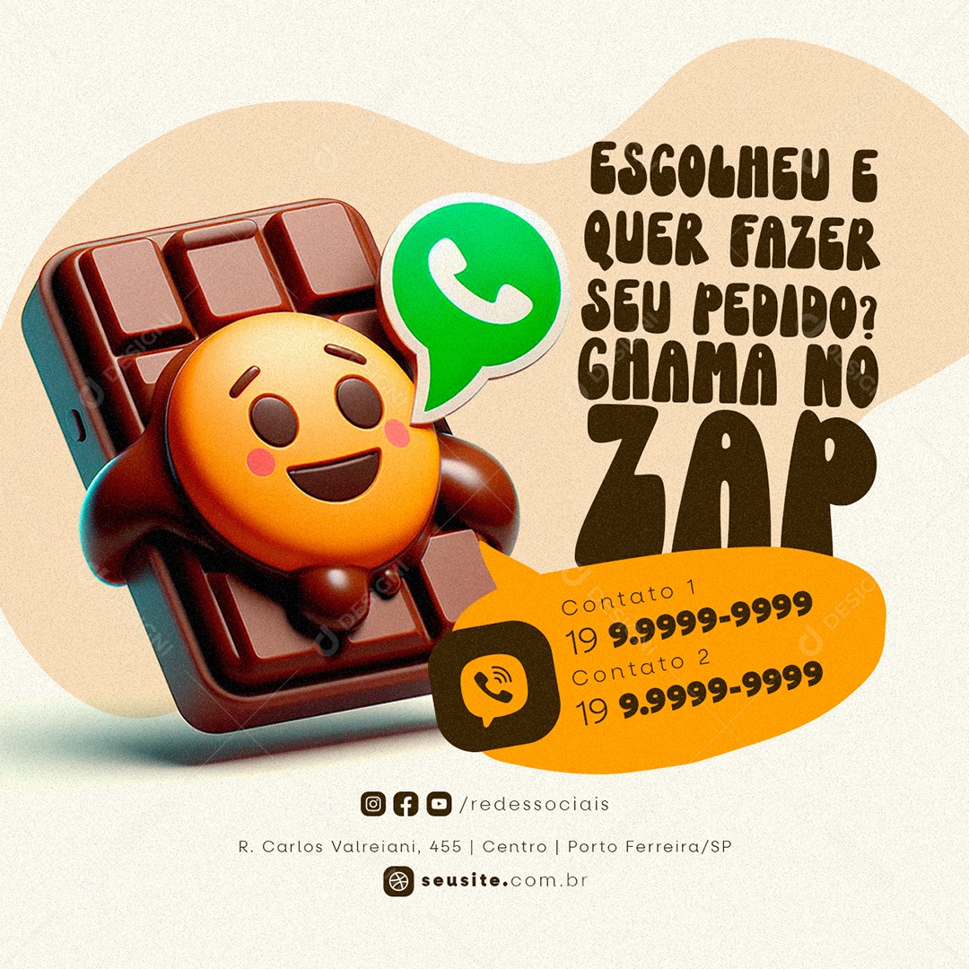 Páscoa 31 de Março Chocolateria Supermercado Escolheu e quer fazer Social Media PSD Editável