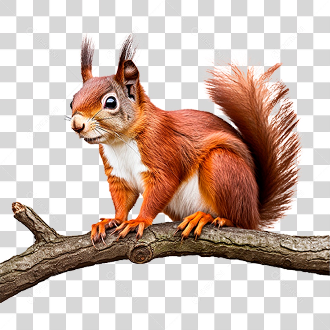 Esquilo em Galho PNG Transparente