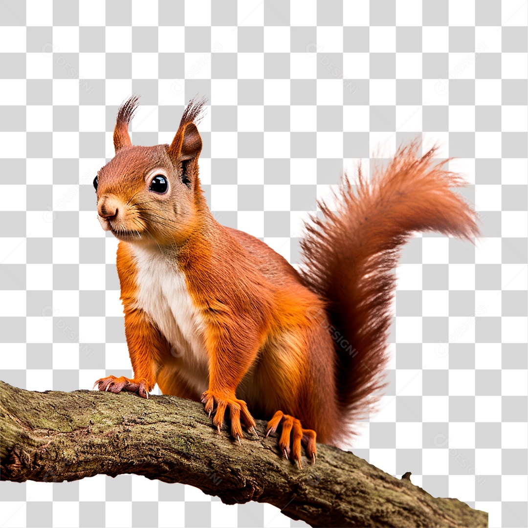 Esquilo em Galho PNG Transparente