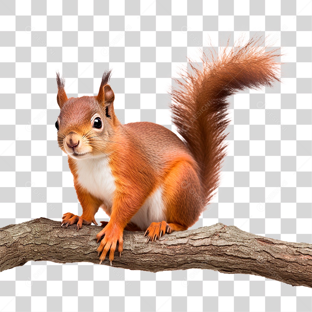Esquilo em Galho PNG Transparente