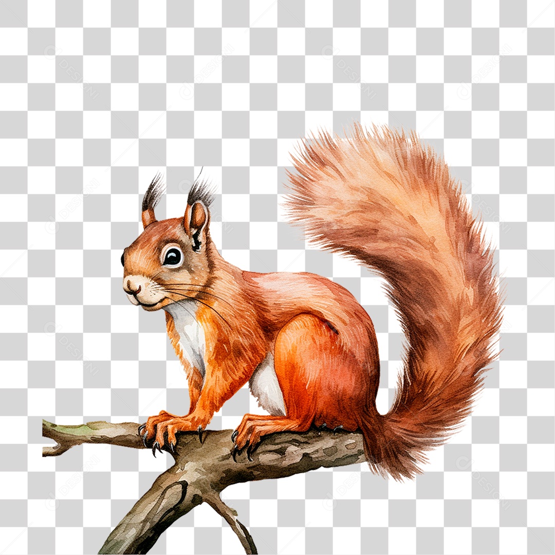 Esquilo em Galho PNG Transparente