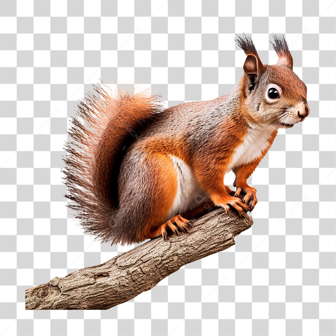 Esquilo em Galho PNG Transparente