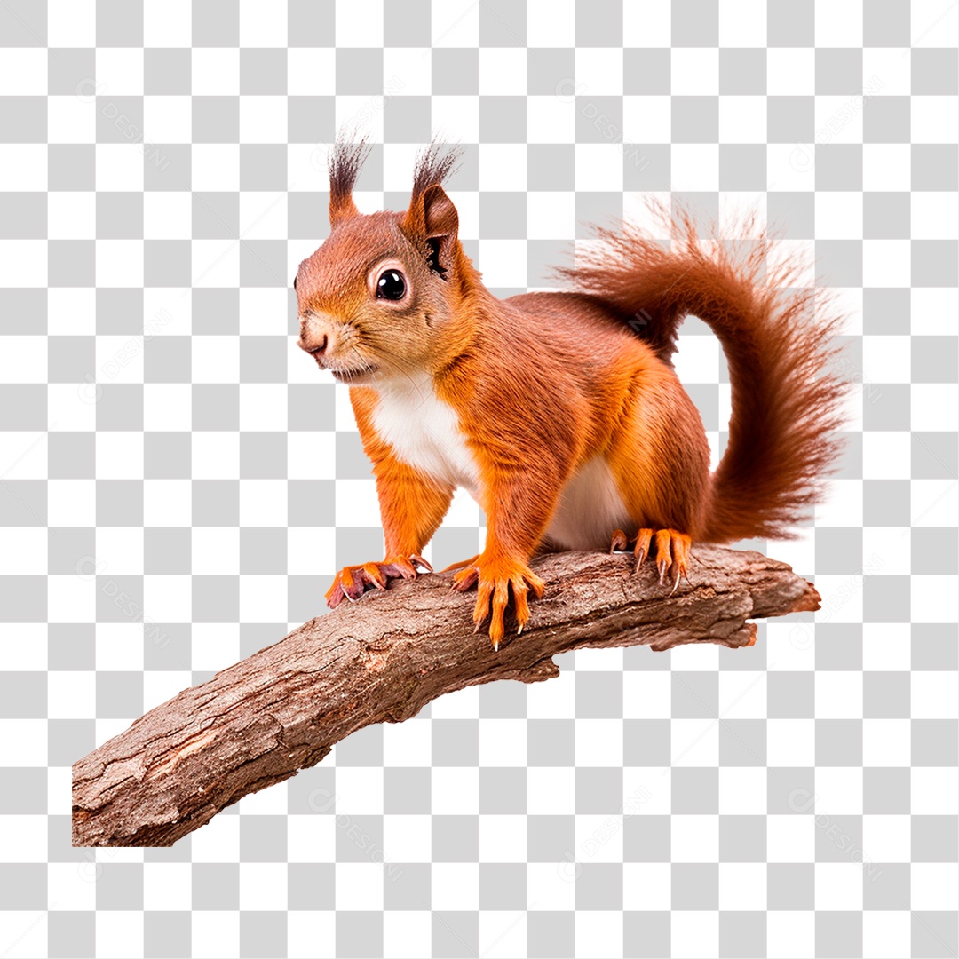 Esquilo em Galho PNG Transparente