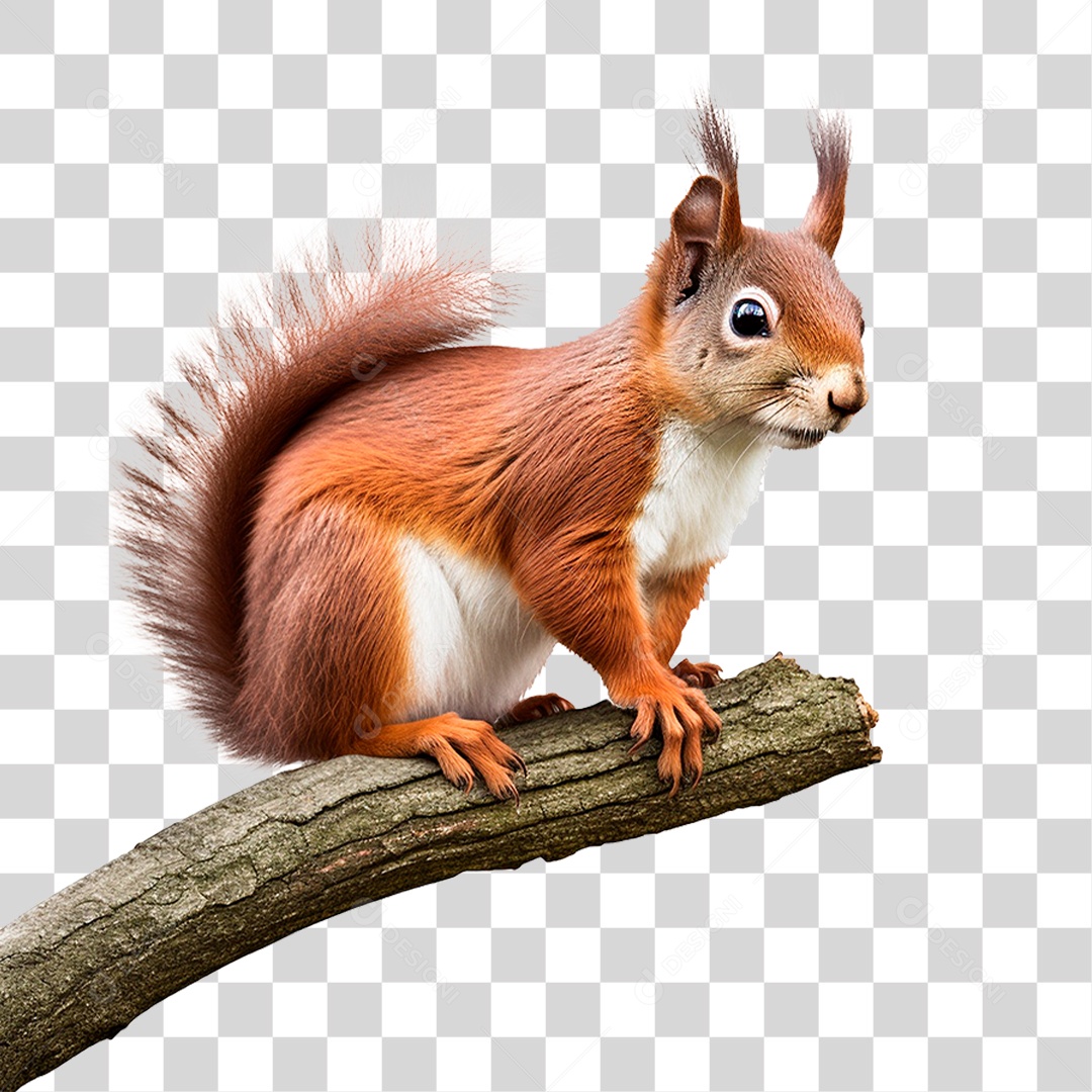 Esquilo em Galho PNG Transparente