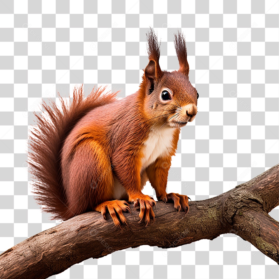 Esquilo em Galho PNG Transparente