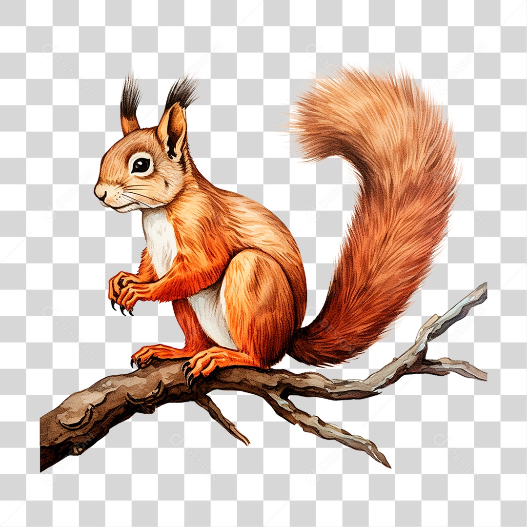 Esquilo em Galho PNG Transparente