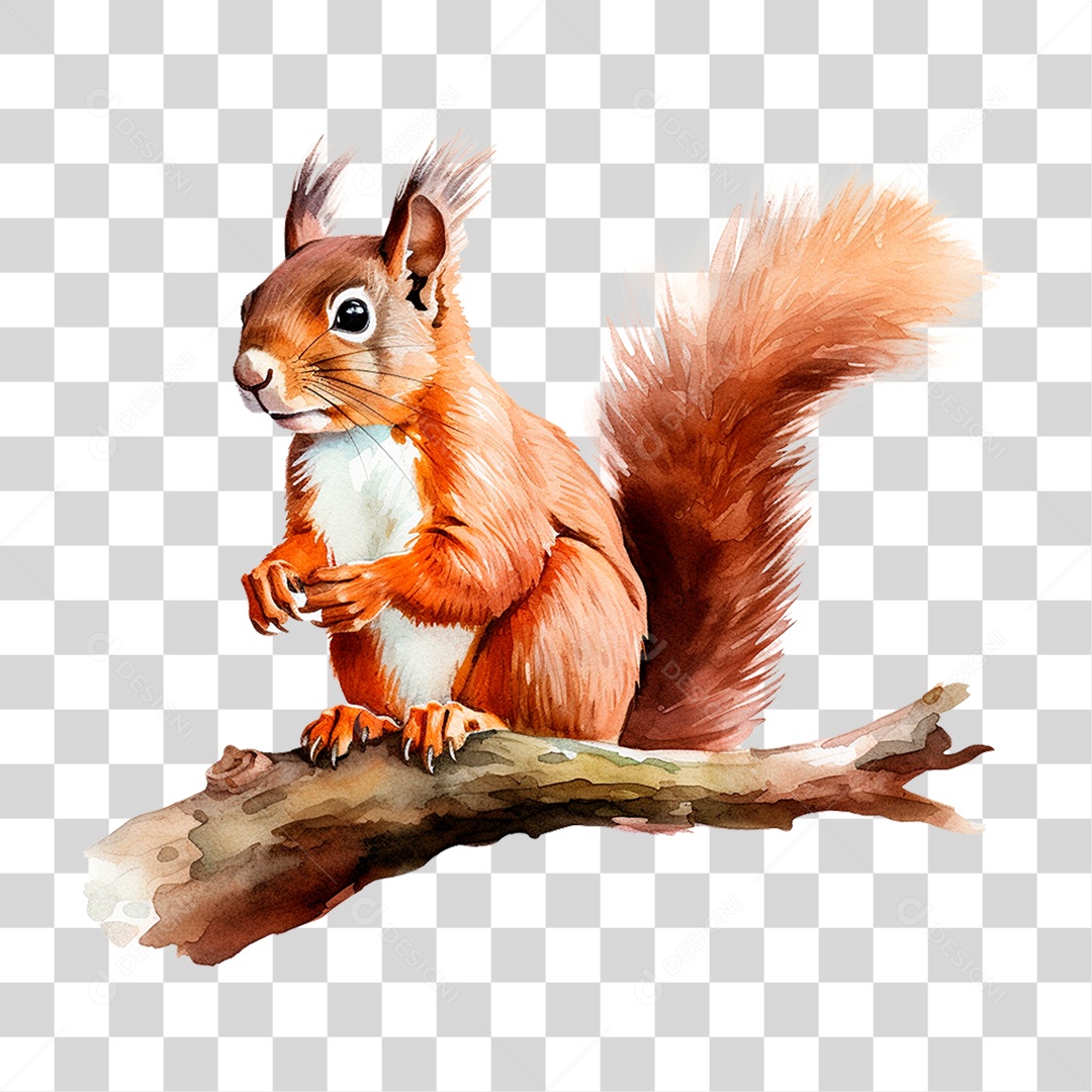 Esquilo em Galho PNG Transparente