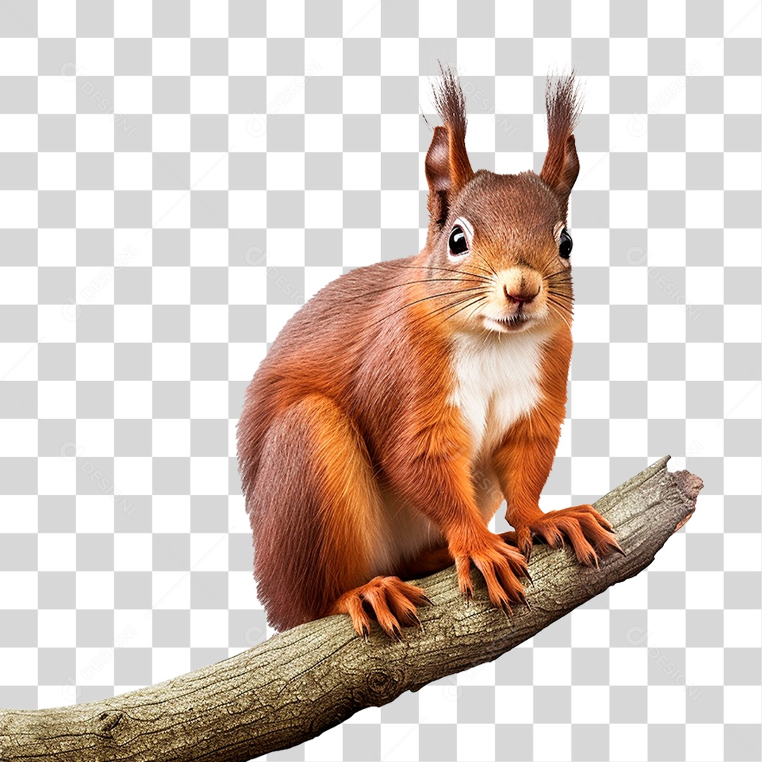Esquilo em Galho PNG Transparente