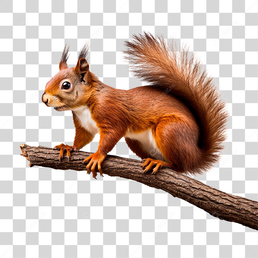 Esquilo em Galho PNG Transparente