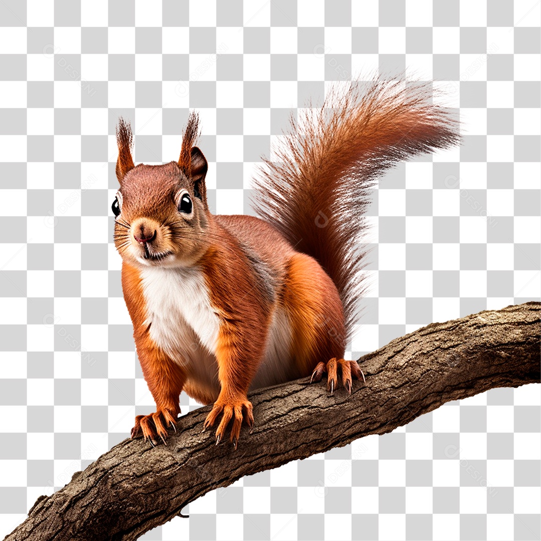 Esquilo em Galho PNG Transparente