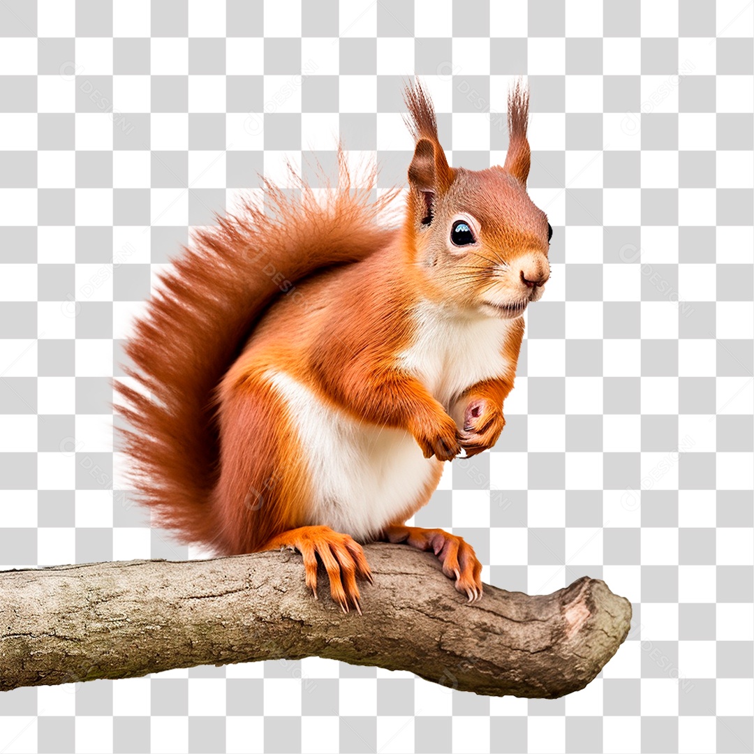 Esquilo em Galho PNG Transparente