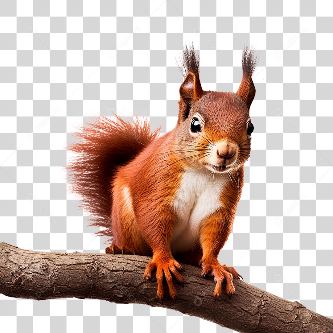 Esquilo em Galho PNG Transparente