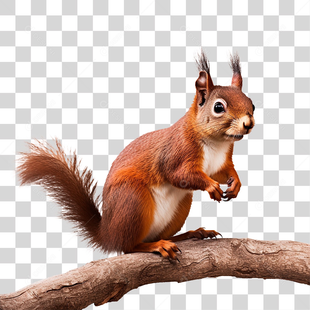 Esquilo em Galho PNG Transparente